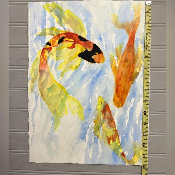 Original Watercolor Fish Art Painting Colorful Blue Yellow Orange NWOT - Picture 3 of 6